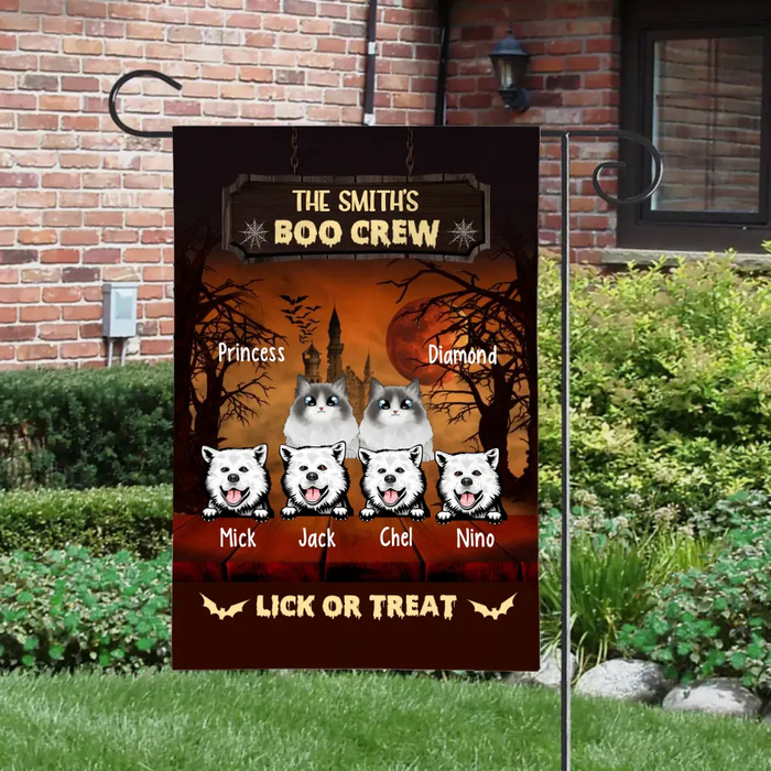 Personalized Garden Flag, Up To 6 Pets, Boo Crew Lick Or Treat - Halloween Gift, Gift For Dog Lovers, Cat Lovers