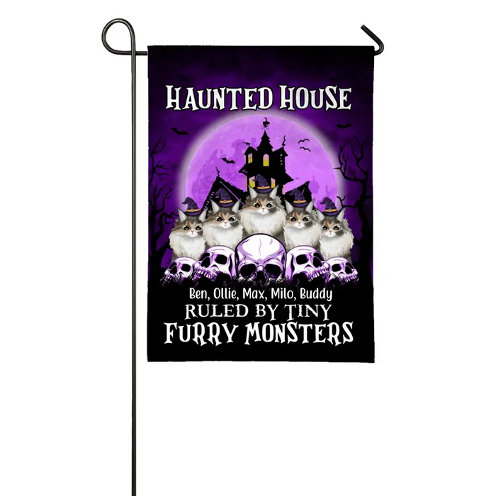 Personalized Garden Flag, Up To 5 Cats, Haunted House Ruled By Tiny Furry Monsters, Halloween Gift For Cat Lovers
