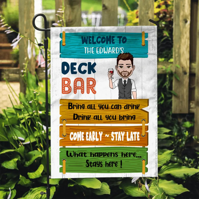 Personalized Garden Flag, Welcome to Deck Bar, Gift for Dad, Gift for Him, Gift for Family