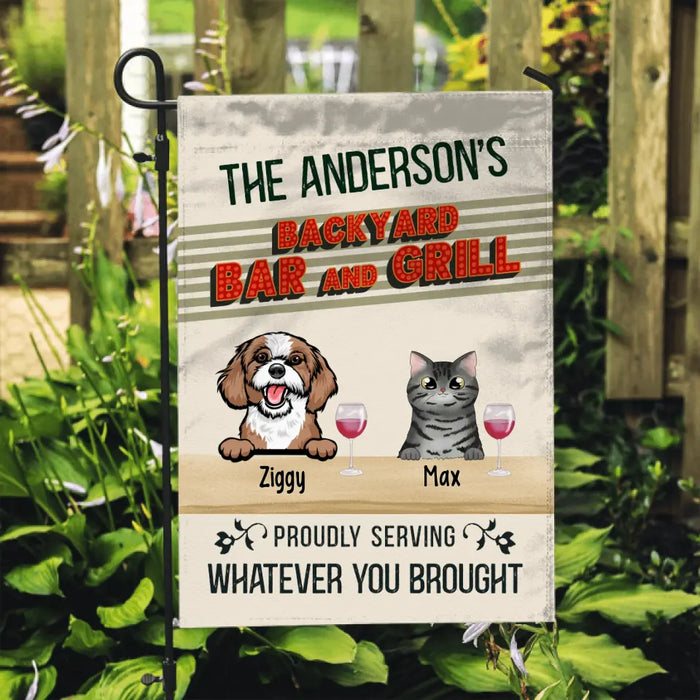 Personalized Garden Flag, Family Backyard Barr & Grill Pet, Gift for Drink Lover, Family