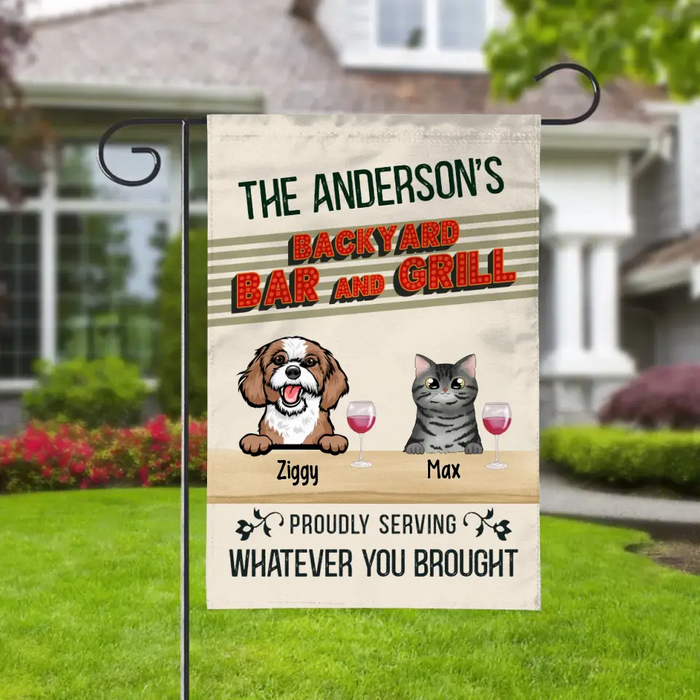 Personalized Garden Flag, Family Backyard Barr & Grill Pet, Gift for Drink Lover, Family