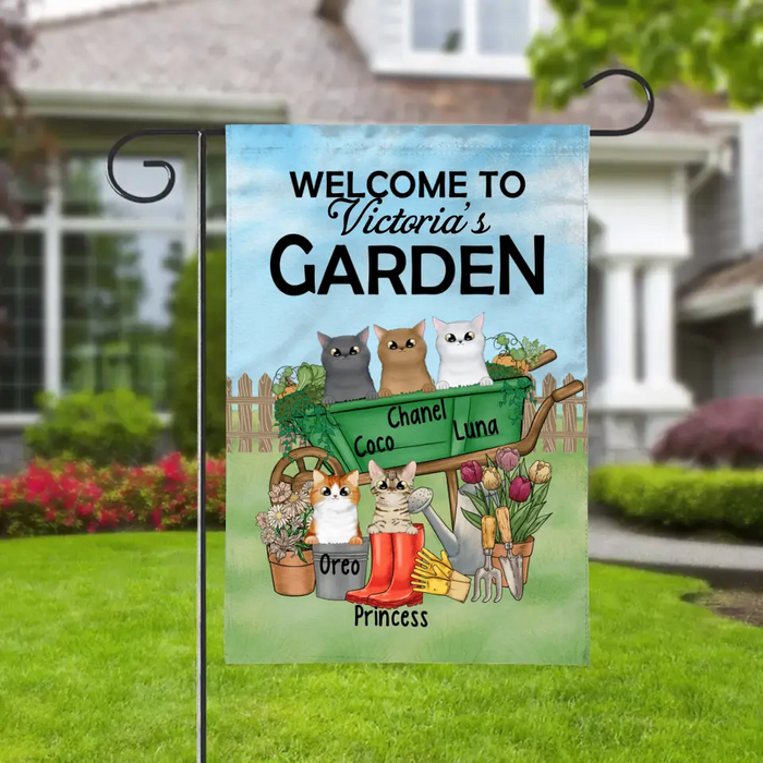 Personalized Garden Flag, Up to 5 Cats, Welcome to My Garden, Gift For Cats Lovers