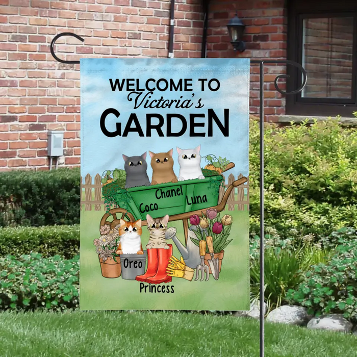 Personalized Garden Flag, Up to 5 Cats, Welcome to My Garden, Gift For Cats Lovers