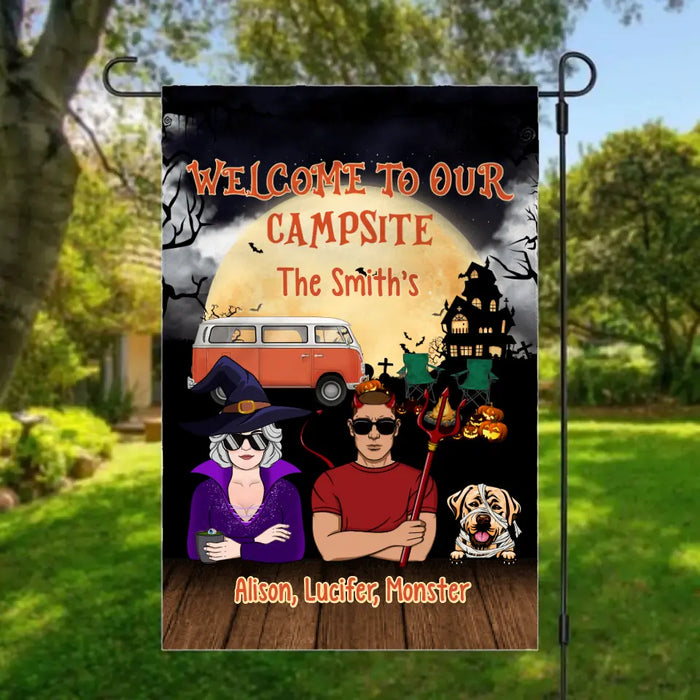 Personalized Garden Flag, Welcome To Our Campsite, Halloween Gift For Camping Lovers, Dog Lovers