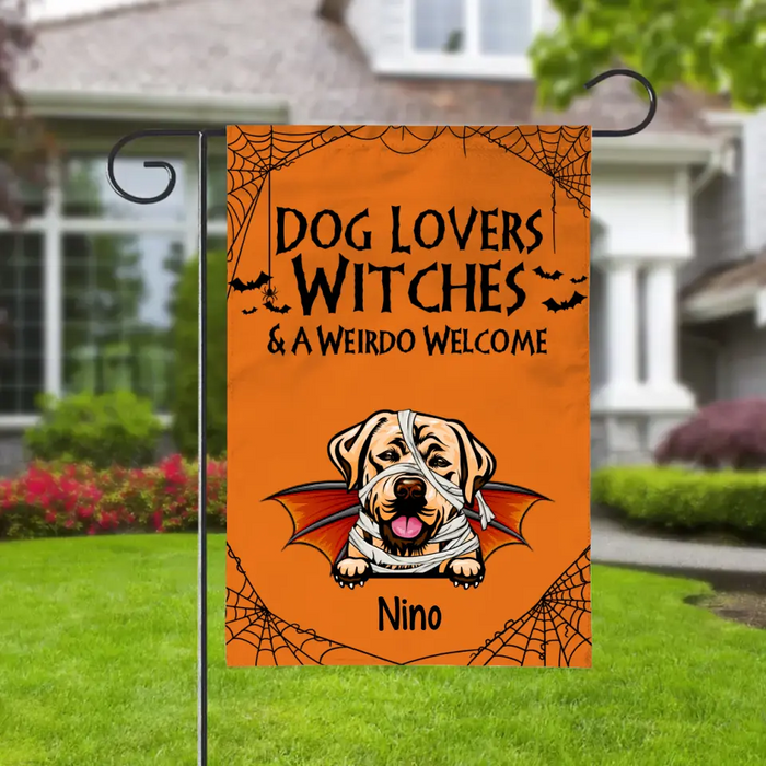 Personalized Garden Flag, Dog Lovers Witches And Weirdos Welcome - Halloween Gift, Gift For Dog Lovers