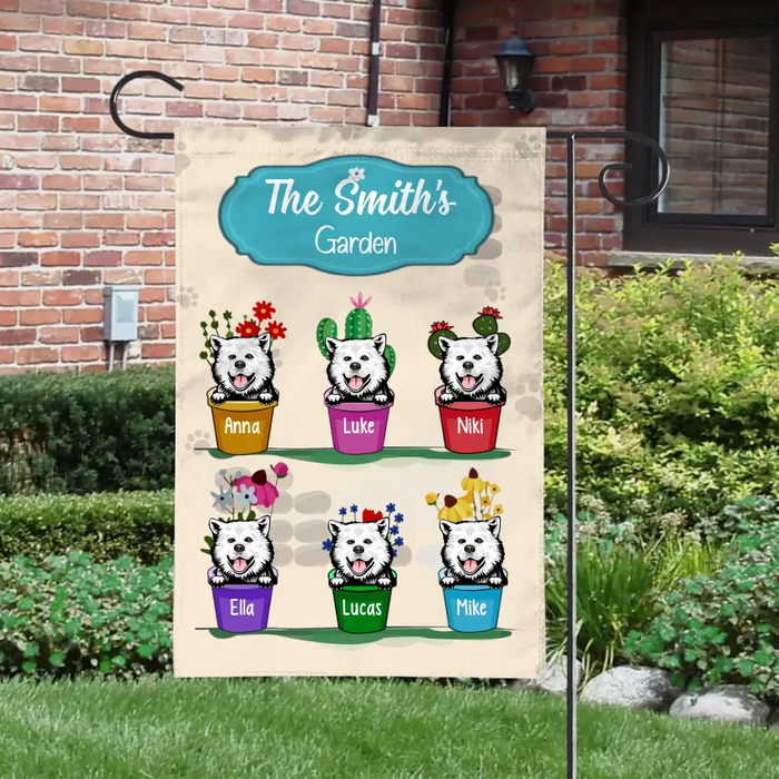 Personalized Garden Flag, Garden Pot With Dogs, Gift For Gardeners And Dog Lovers