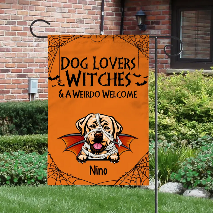 Personalized Garden Flag, Dog Lovers Witches And Weirdos Welcome - Halloween Gift, Gift For Dog Lovers