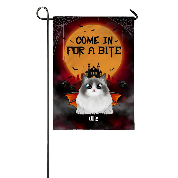 Personalized Garden Flag, Up To 6 Pets, Vampire Theme Flag, Come In For A Bite, Halloween Gift For Cat Lovers, Dog Lovers