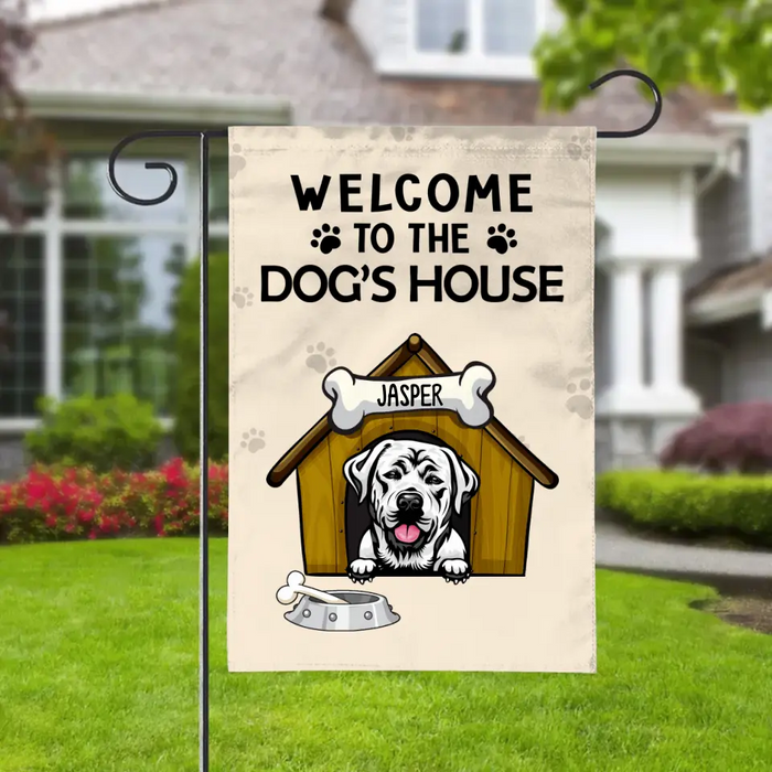 Personalized Garden Flag, Welcome To The Dog's House, Gift For Dog Lovers