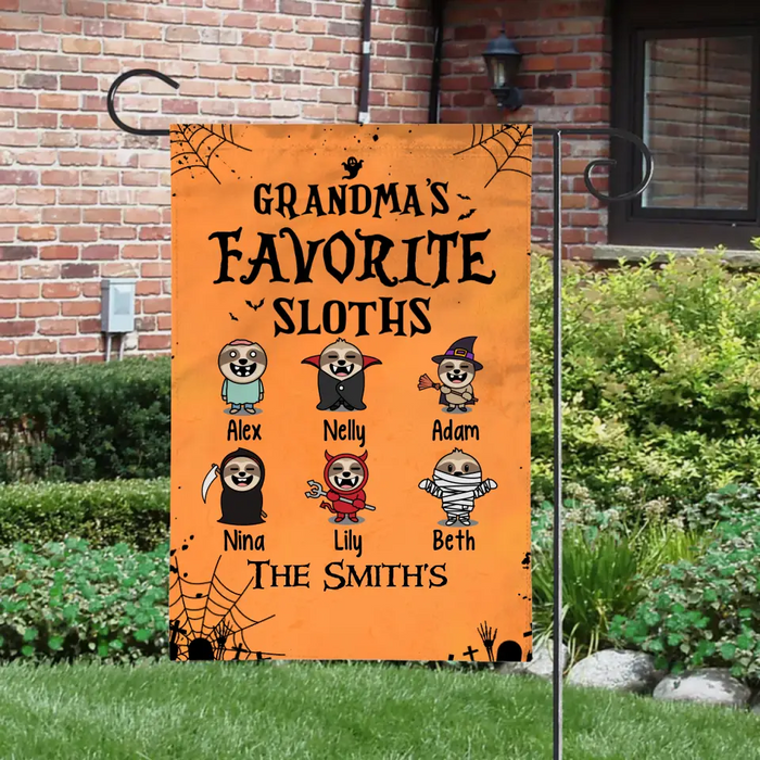 Personalized Garden Flag, Up To 5 Sloths, Halloween Theme, Grandma's Favorite Sloth, Halloween Gift For Grandma