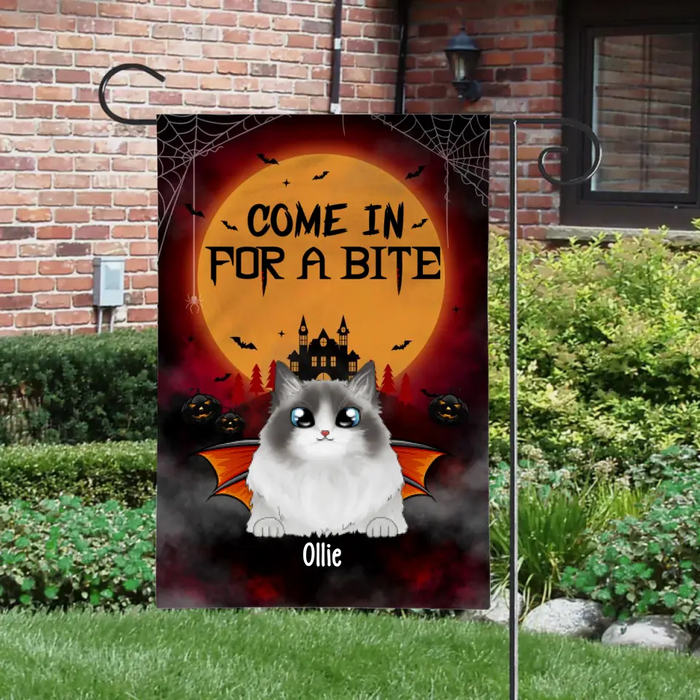 Personalized Garden Flag, Up To 6 Pets, Vampire Theme Flag, Come In For A Bite, Halloween Gift For Cat Lovers, Dog Lovers