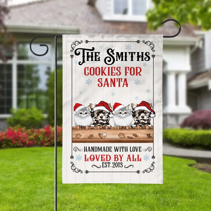 Personalized Garden Flag, Cookies For Santa, Christmas Gift For Family, Dog Lovers, Cat Lovers