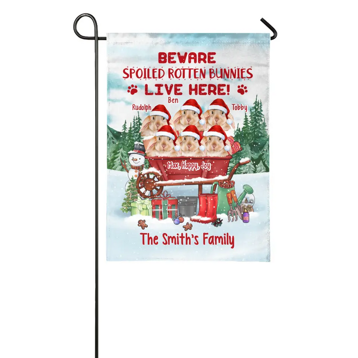 Personalized Garden Flag, Beware Spoiled Rotten Bunnies Live Here, Christmas Gift For Bunny Lovers