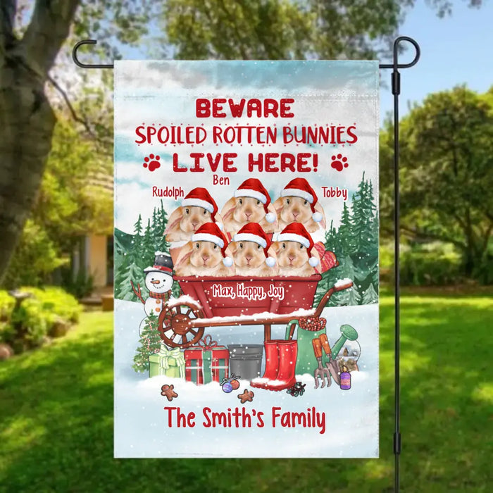 Personalized Garden Flag, Beware Spoiled Rotten Bunnies Live Here, Christmas Gift For Bunny Lovers