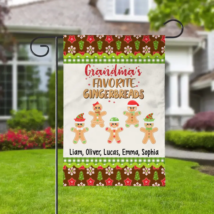 Personalized Garden Flag, Up To 5 Kids, Grandma's Favorite Gingerbreads, Christmas Gift For Grandma