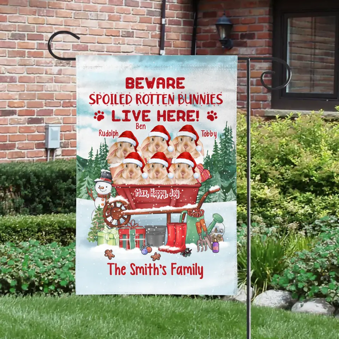 Personalized Garden Flag, Beware Spoiled Rotten Bunnies Live Here, Christmas Gift For Bunny Lovers