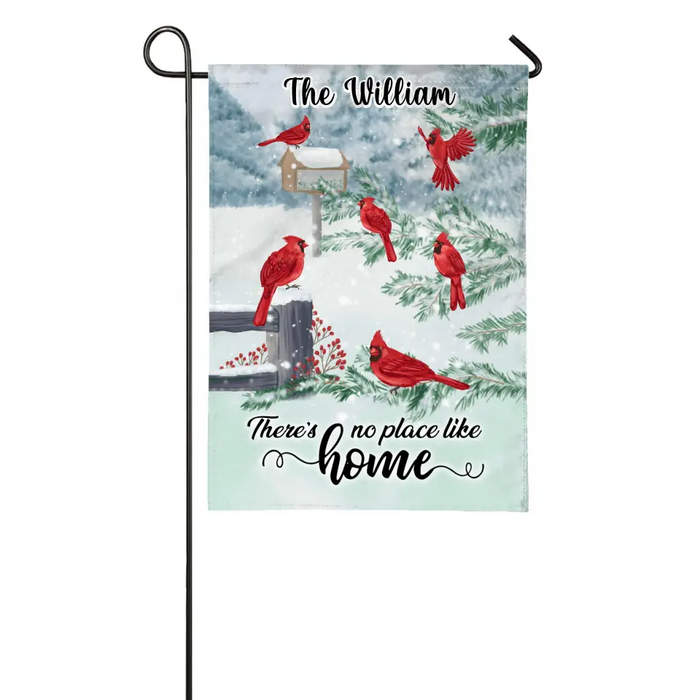 Personalized Garden Flag, There's No Place Like Home, Cardinal Family, Christmas Birds, Christmas Gift For Family