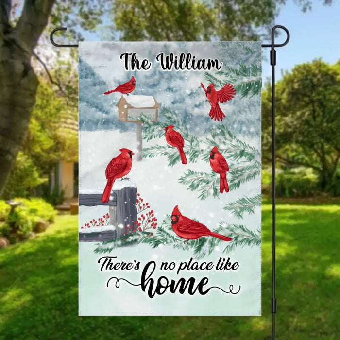 Personalized Garden Flag, There's No Place Like Home, Cardinal Family, Christmas Birds, Christmas Gift For Family