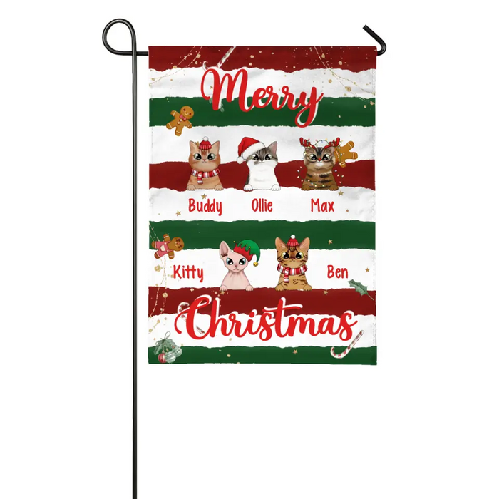 Personalized Garden Flag, Up To 5 Cats, Merry Christmas, Christmas Gift For Cat Lovers