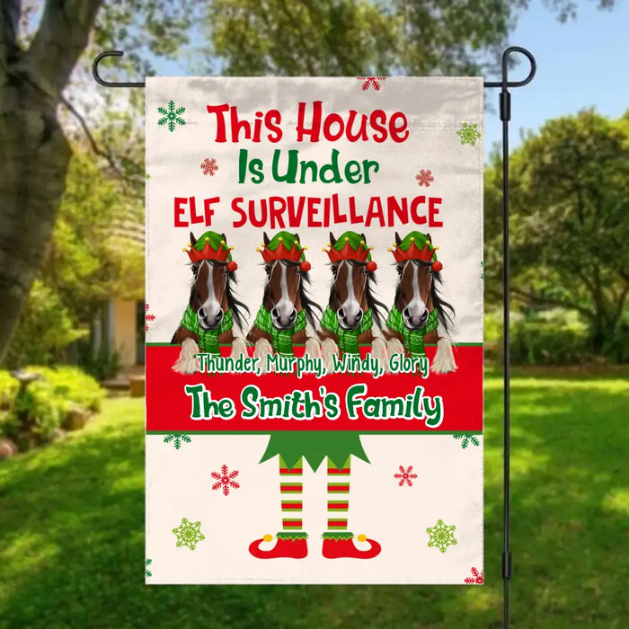 Personalized Garden Flag, Up To 4 Horses, This House Is Under Elf Surveillance, Christmas Gift For Horse Lovers