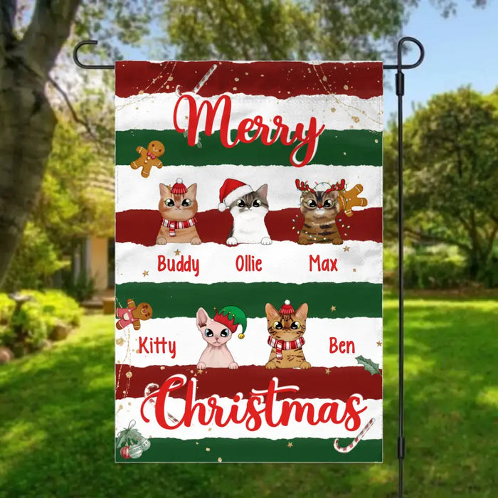 Personalized Garden Flag, Up To 5 Cats, Merry Christmas, Christmas Gift For Cat Lovers
