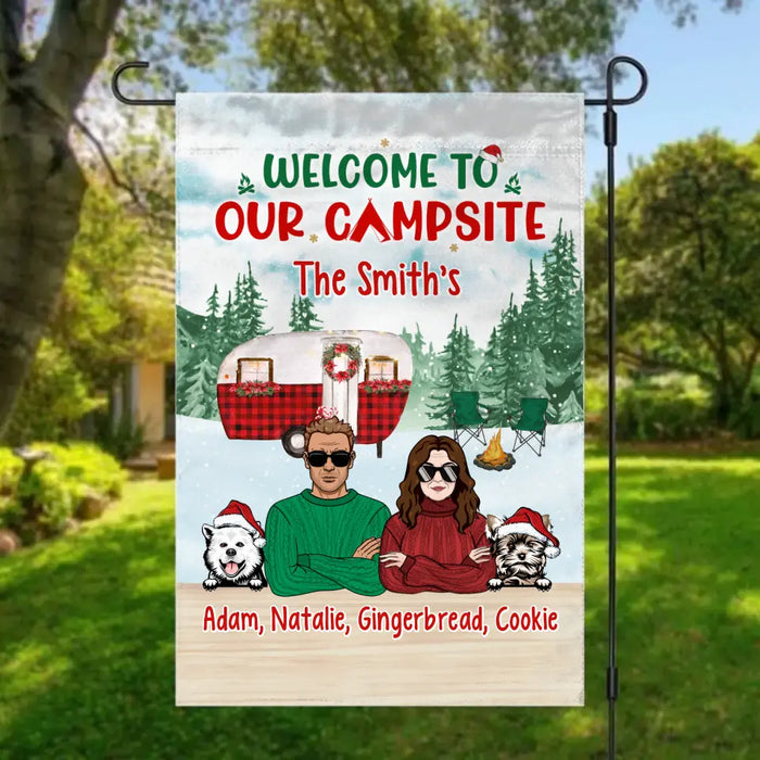 Personalized Garden Flag, Welcome To Our Campsite, Camping Couple With Dogs, Gift For Camping Lovers, Dog Lovers, Couples