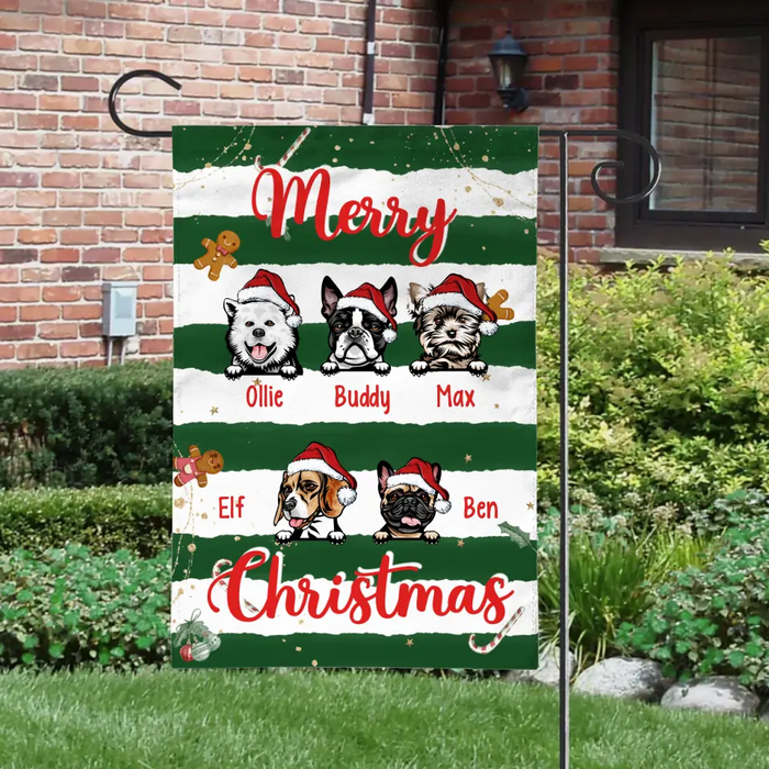 Personalized Garden Flag, Up To 5 Dogs, Merry Christmas, Christmas Gift For Dog Lovers