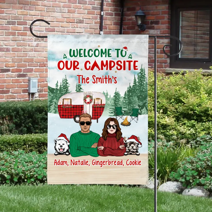 Personalized Garden Flag, Welcome To Our Campsite, Camping Couple With Dogs, Gift For Camping Lovers, Dog Lovers, Couples