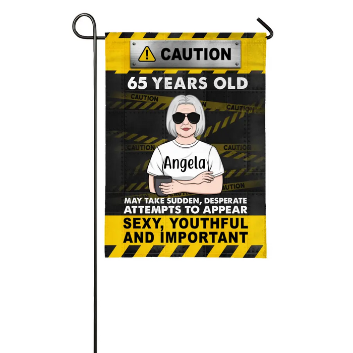 Caution Old Woman's Birthday - Personalized Garden Flag For Wife, For Mom, For Grandma, Birthday