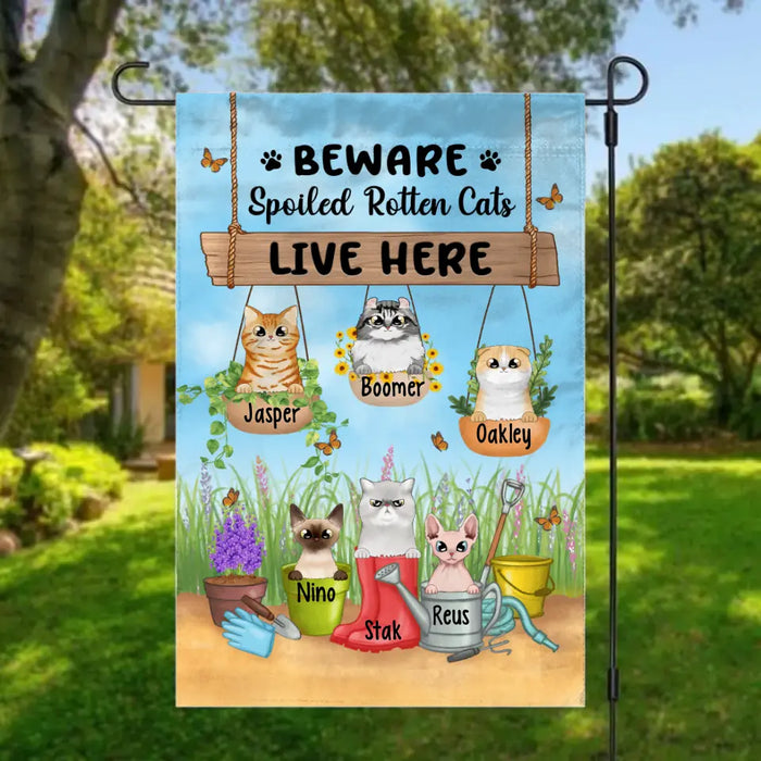 Beware Spoiled Rotten Cats Live Here - Personalized Garden Flag For Her, For Him, Cat Lovers