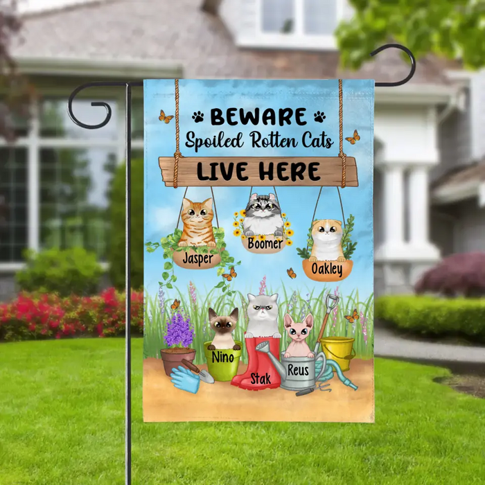 Beware Spoiled Rotten Cats Live Here - Personalized Garden Flag For Her, For Him, Cat Lovers