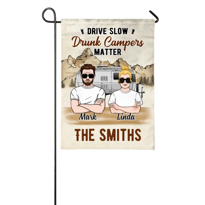 Drive Slow Dunk Camper Matter - Personalized Garden Flag For Couples, Family, Camping