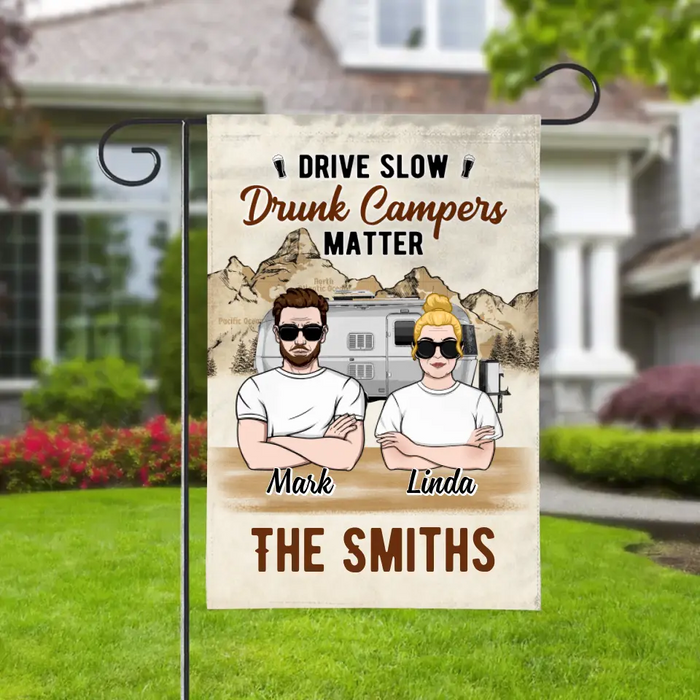 Drive Slow Dunk Camper Matter - Personalized Garden Flag For Couples, Family, Camping