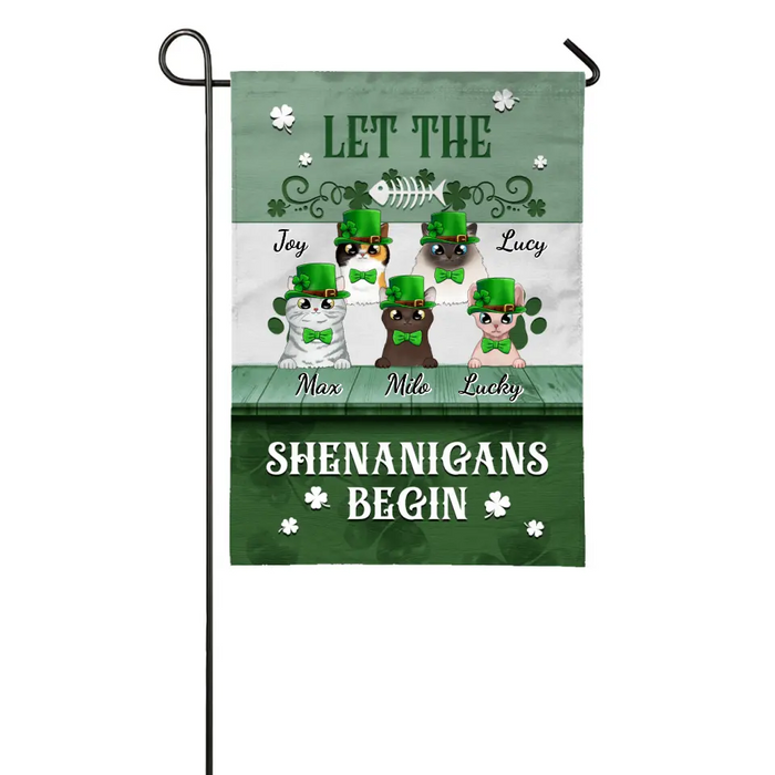 Let The Shenanigans Begin - Personalized Garden Flag For Family, Cat Lovers, St Patrick's Day