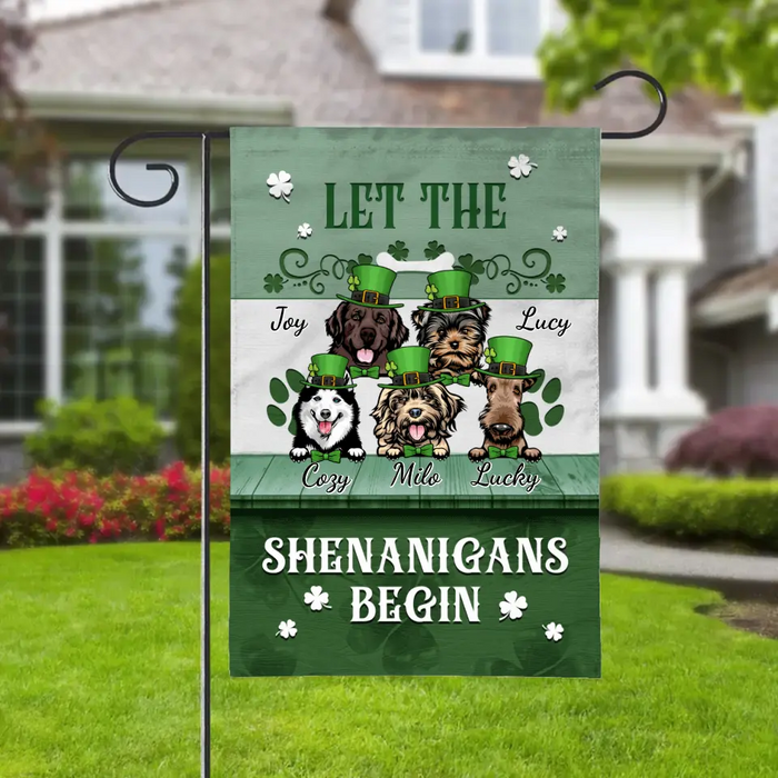 Let The Shenanigans Begin - Personalized Garden Flag For Family, Dog Lovers, St Patrick's Day