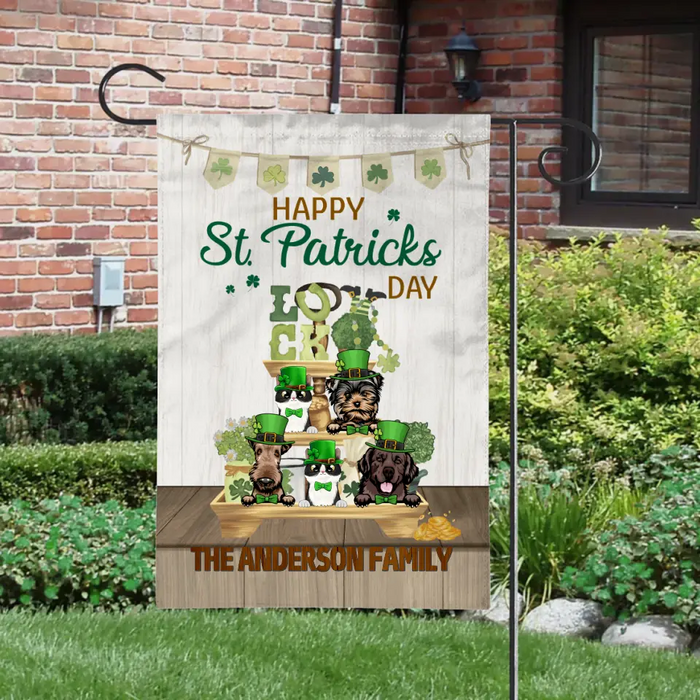 Happy St Patrick's Day Pets, Family Decor - Personalized Garden Flag For Cat Lovers, Dog Lovers