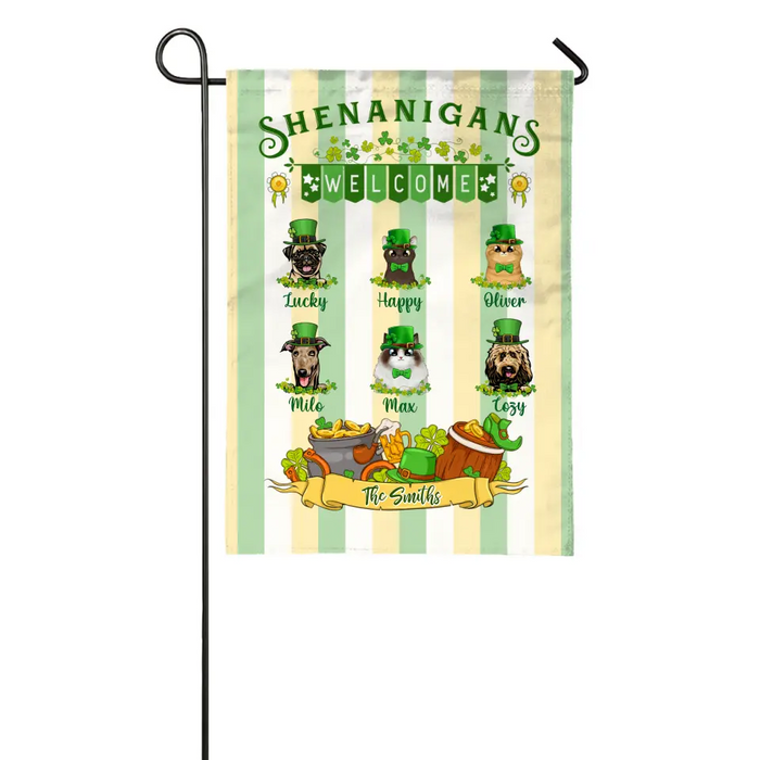 Shenanigans Welcome - Personalized Garden Flag For Family, Dog Lovers, Cat Lovers, St. Patrick's Day