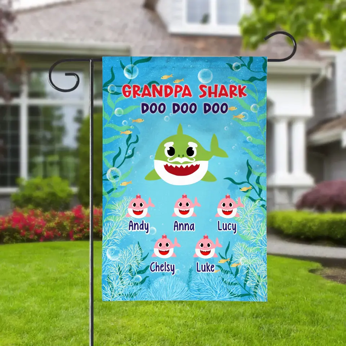 Grandpa Shark Doo Doo Doo - Personalized Gifts Custom Garden Flag for Family for Kids