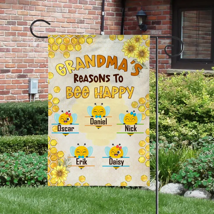 Grandma's Reasons to Bee Happy - Personalized Gifts Custom Garden Flag for Family for Grandma