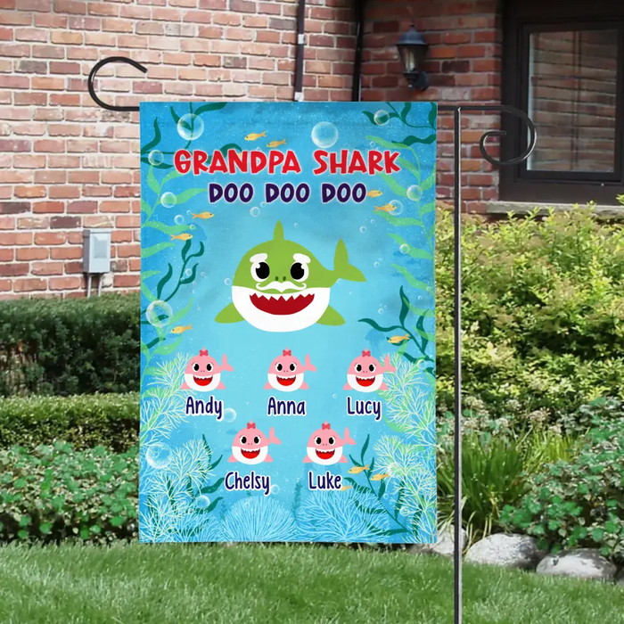 Grandpa Shark Doo Doo Doo - Personalized Gifts Custom Garden Flag for Family for Kids