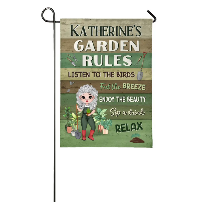 Old Chibi My Garden Rules - Personalized Garden Flag For Her, Him, Gardener