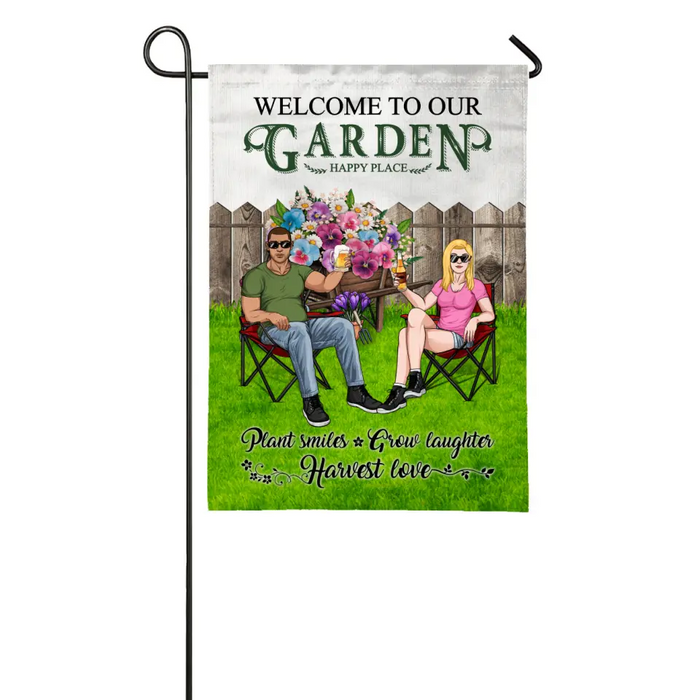 Welcome To Our Garden Happy Place - Personalized Garden Flag For Couples, Farmer