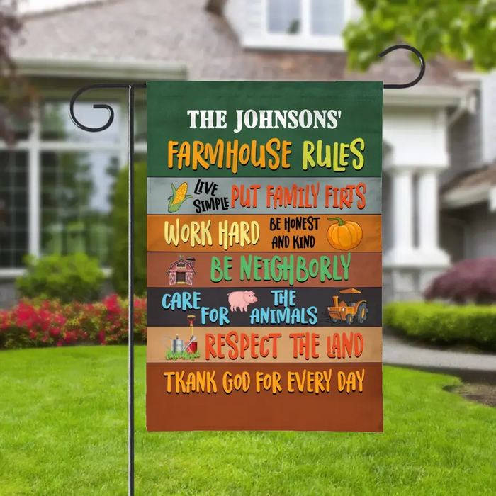 Farm Farmhouse Rules Custom Family Name - Personalized Garden Flag For Farmer, Farming Lovers