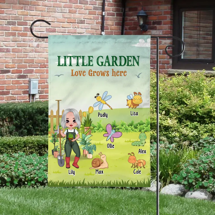 Little Garden Love Grows Here - Personalized Gifts Custom Gardening Garden Flag For Grandma, Gardeners