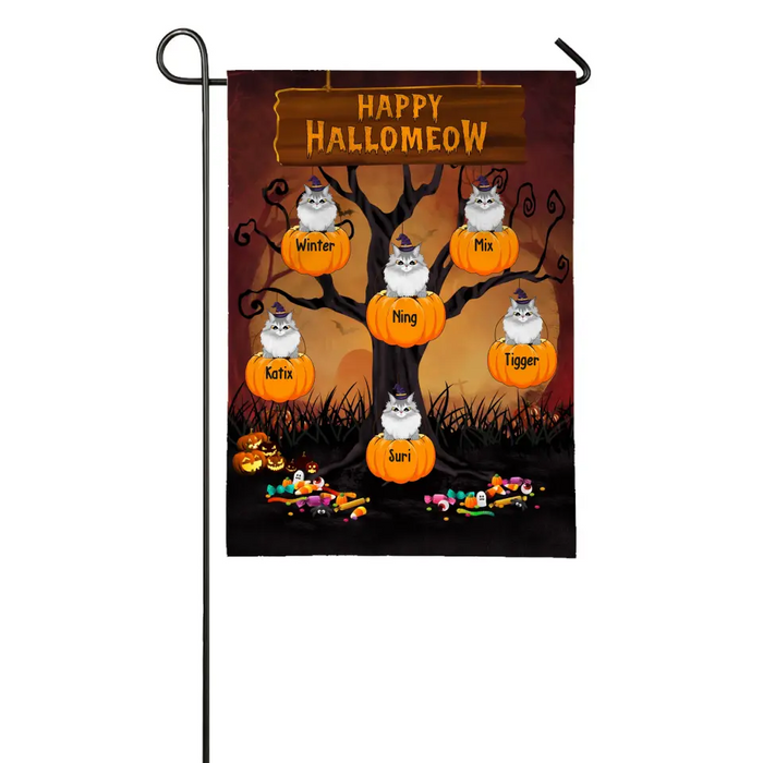 Happy Hallomeow - Personalized Halloween Gifts Custom Family Garden Flag For Cat Lovers