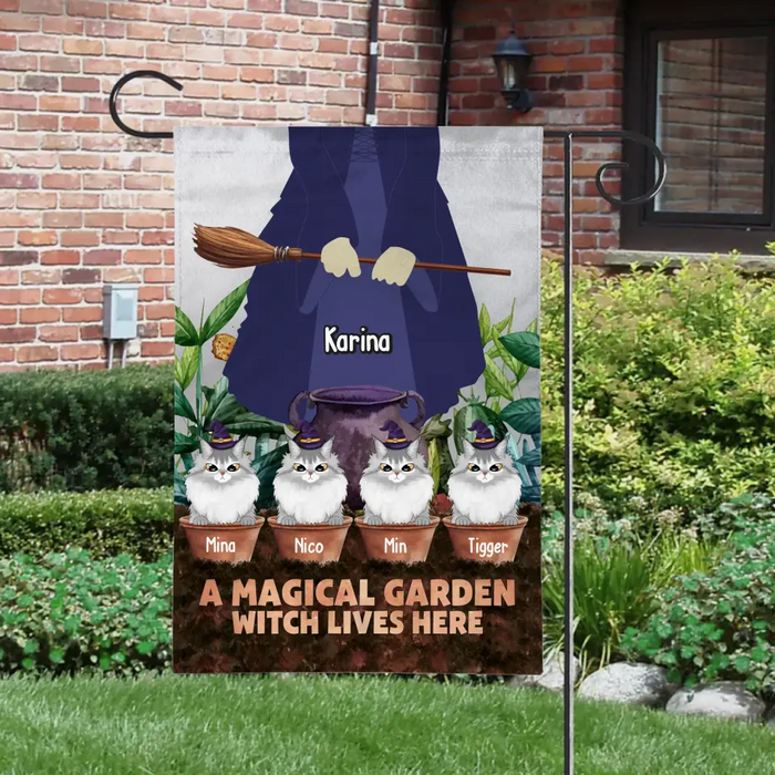 A Magical Garden Witch Lives Here - Personalized Halloween Gifts Custom Garden Flag For Witches, Cat Lovers