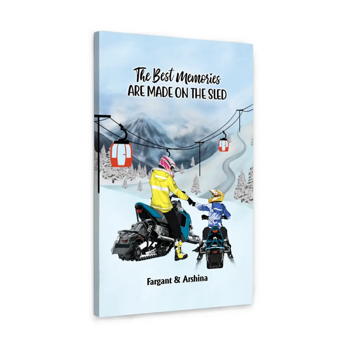 Riding Partners For Life - Personalized Gifts Custom Mom/Dad With Kids Canvas For Snowmobile Lovers