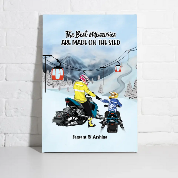 Riding Partners For Life - Personalized Gifts Custom Mom/Dad With Kids Canvas For Snowmobile Lovers