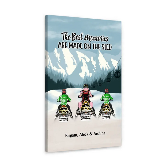 The Best Memories Are Made On The Sled - Personalized Gifts Custom Mom With Kids Canvas For Snowmobile Lovers