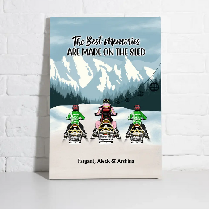 The Best Memories Are Made On The Sled - Personalized Gifts Custom Mom With Kids Canvas For Snowmobile Lovers